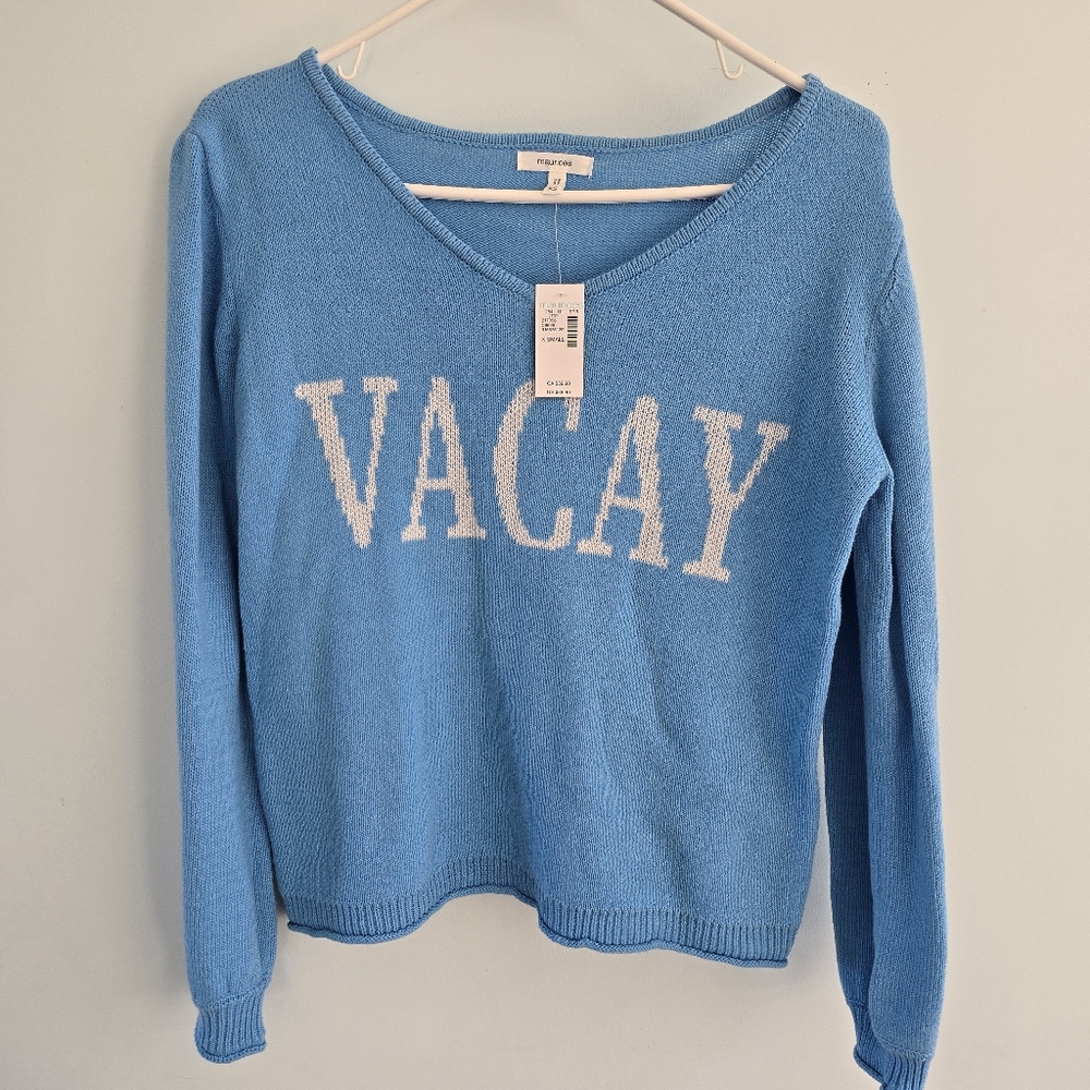 Maurices Blue V-Neck VACAY Sweater